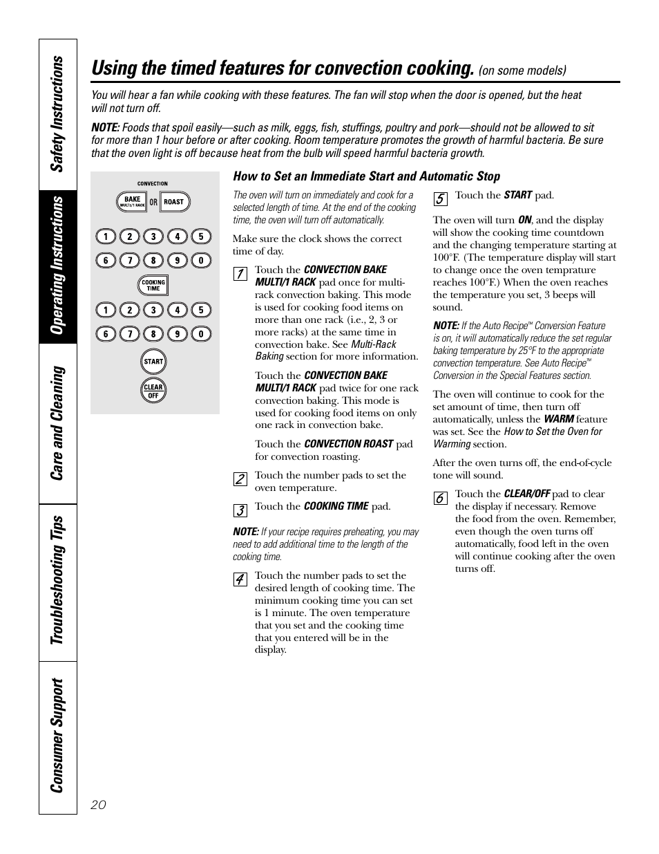 Using the timed features for convection cooking | GE JCB968 User Manual | Page 20 / 48