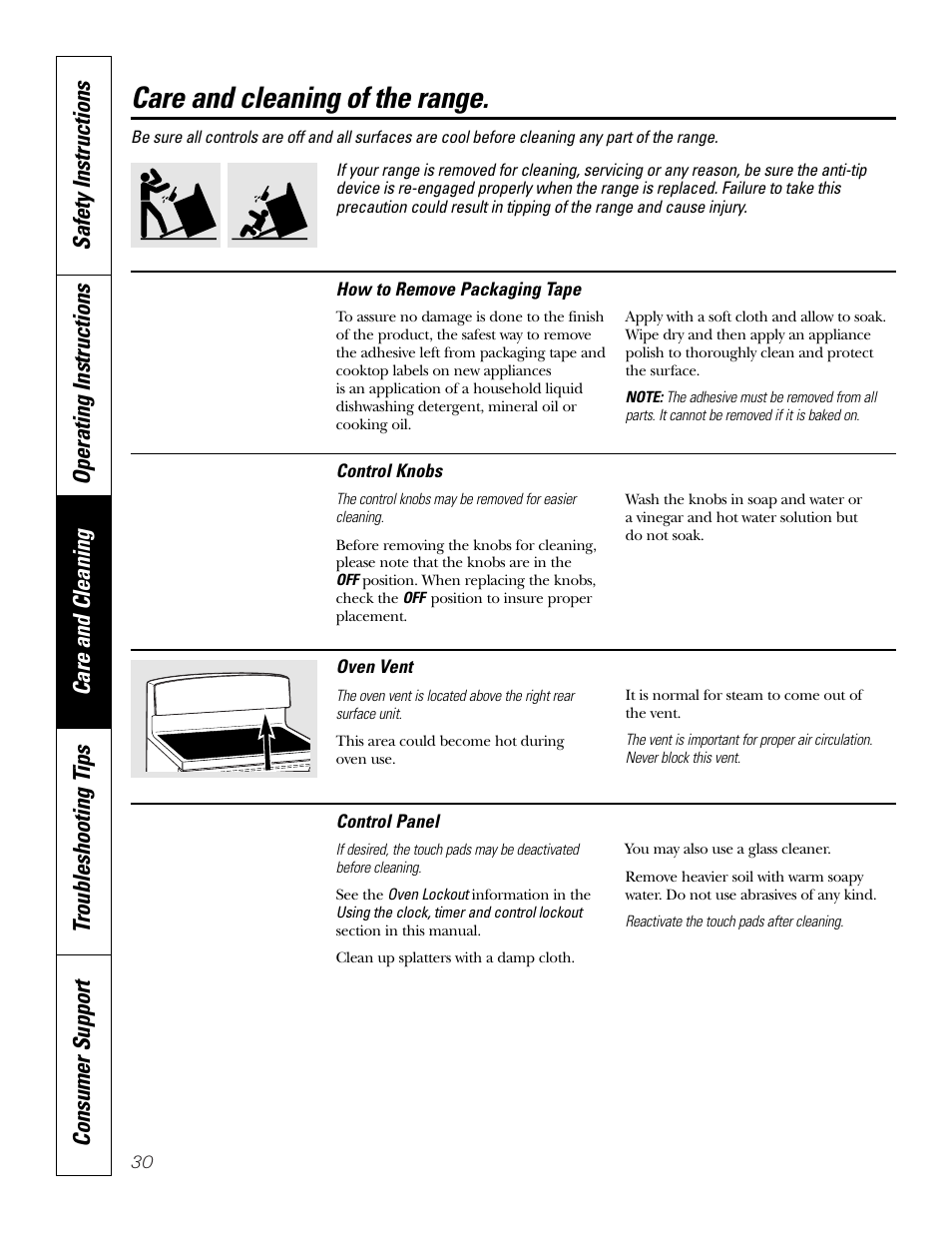 Care and cleaning of the range | GE JCB968 User Manual | Page 30 / 48