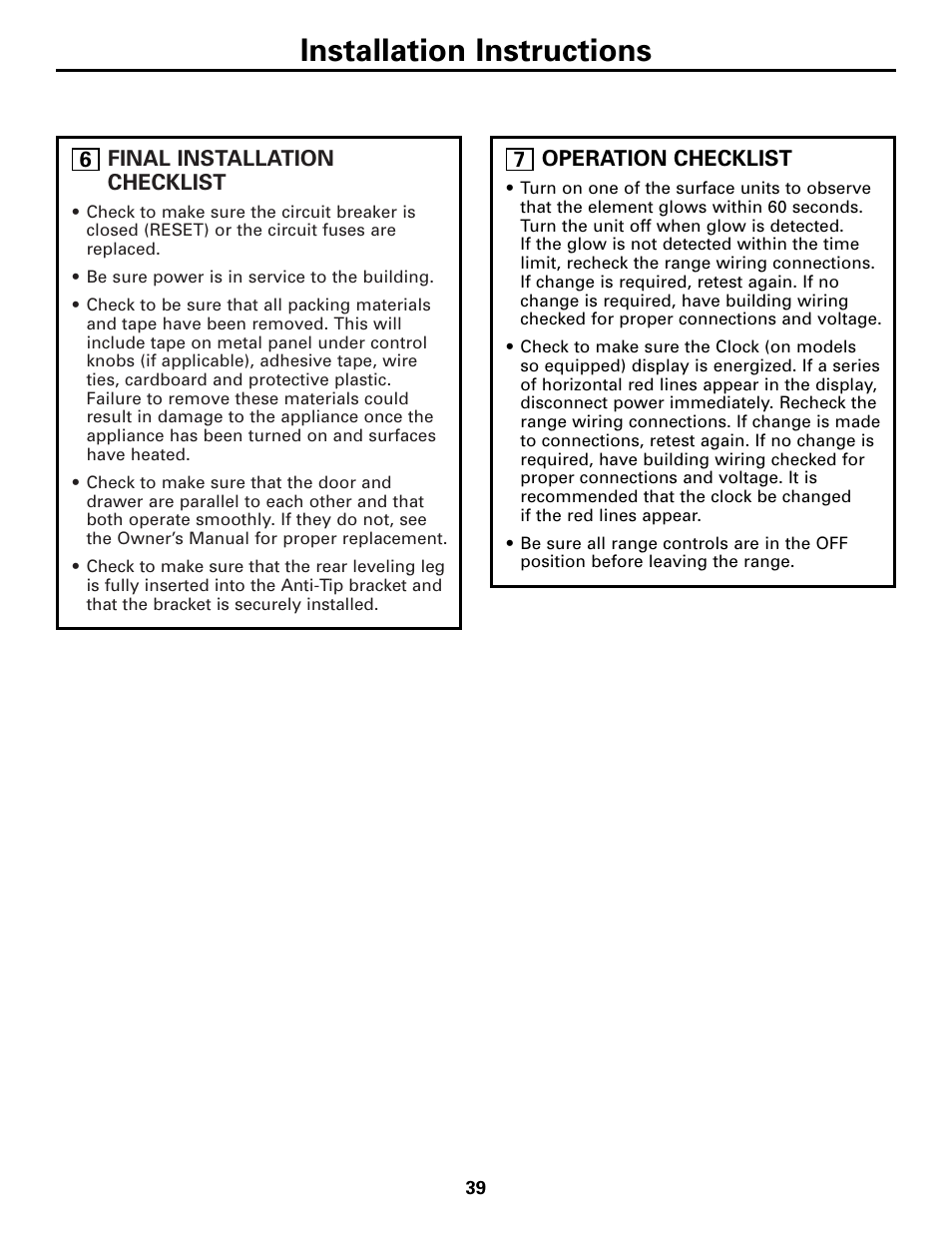 Installation instructions | GE JCB968 User Manual | Page 39 / 48