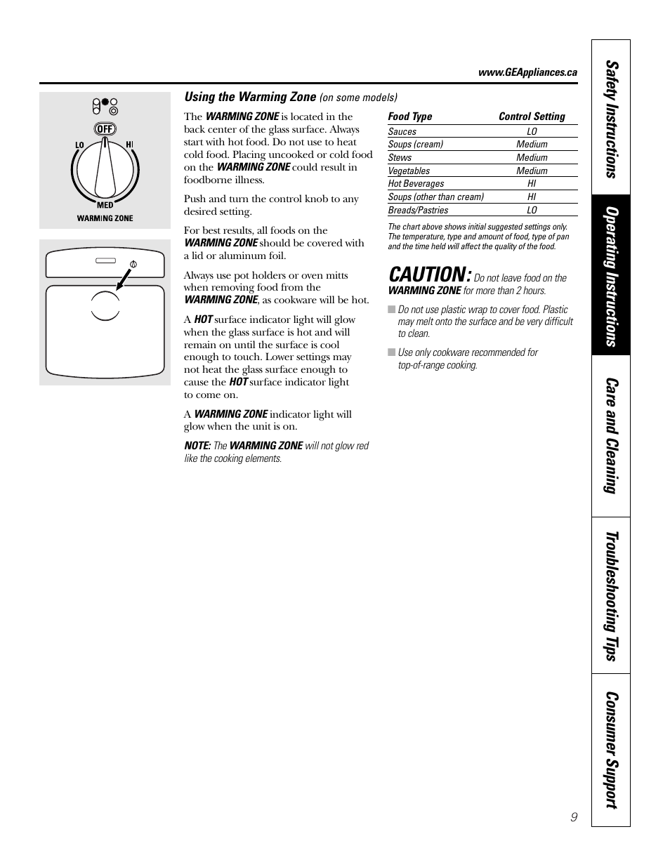 Caution | GE JCB968 User Manual | Page 9 / 48