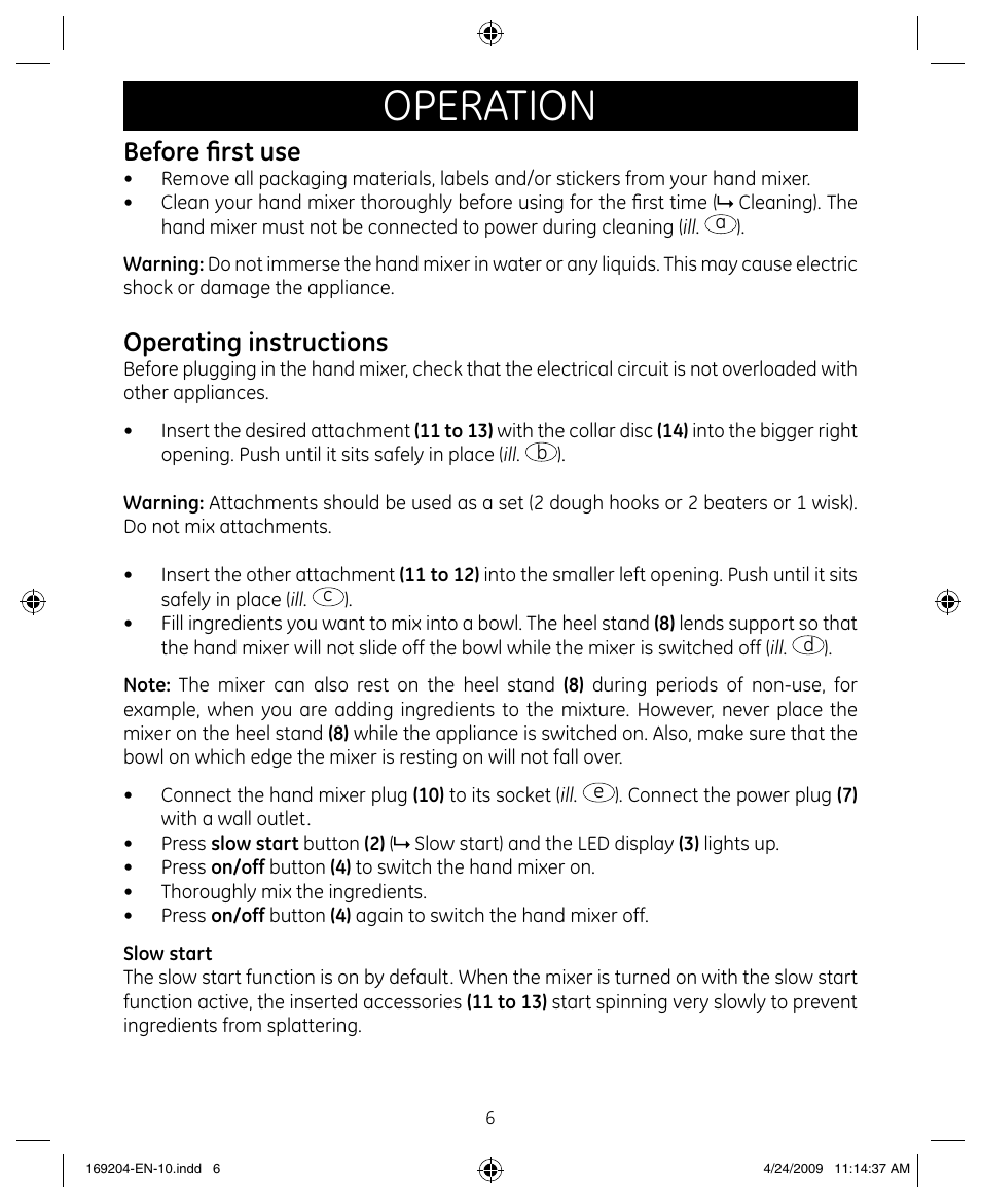 Operation, Before first use, Operating instructions | GE 681131692045 User Manual | Page 6 / 11
