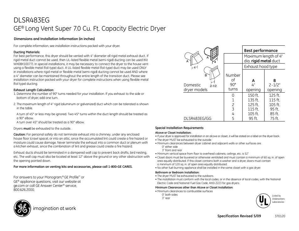 Dlsr483eg | GE DLSR483EGWW User Manual | Page 2 / 3