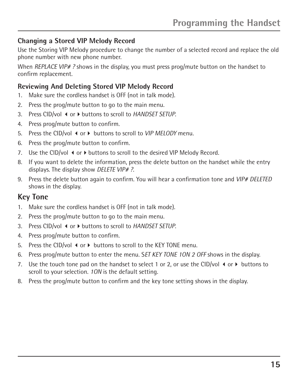 Programming the handset | GE 23200 User Manual | Page 15 / 48