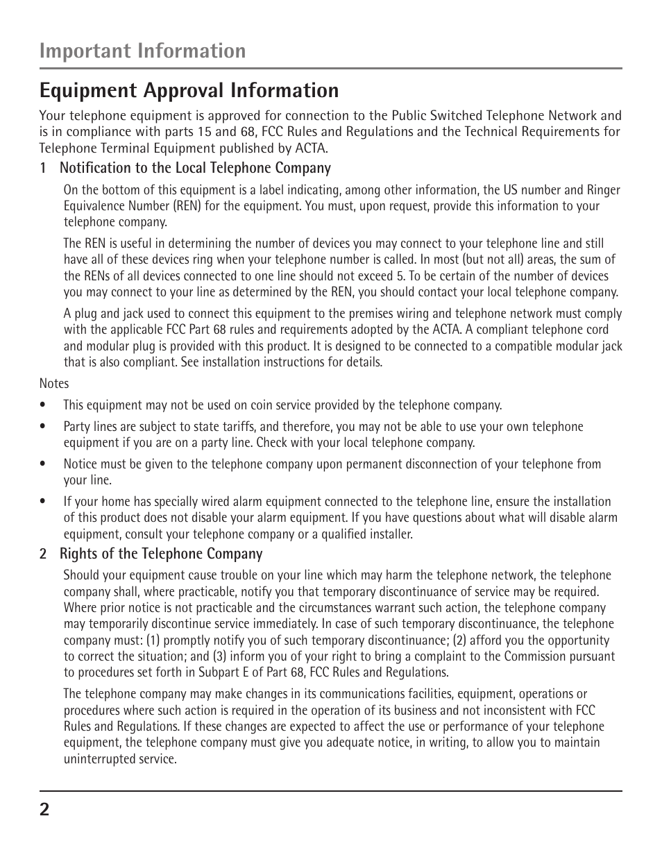 Equipment approval information, Important information | GE 23200 User Manual | Page 2 / 48