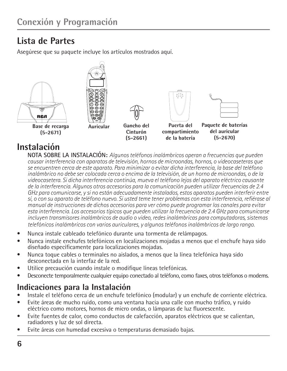 Conexión y programación lista de partes, Instalación, Indicaciones para la instalación | GE 23200 User Manual | Page 30 / 48