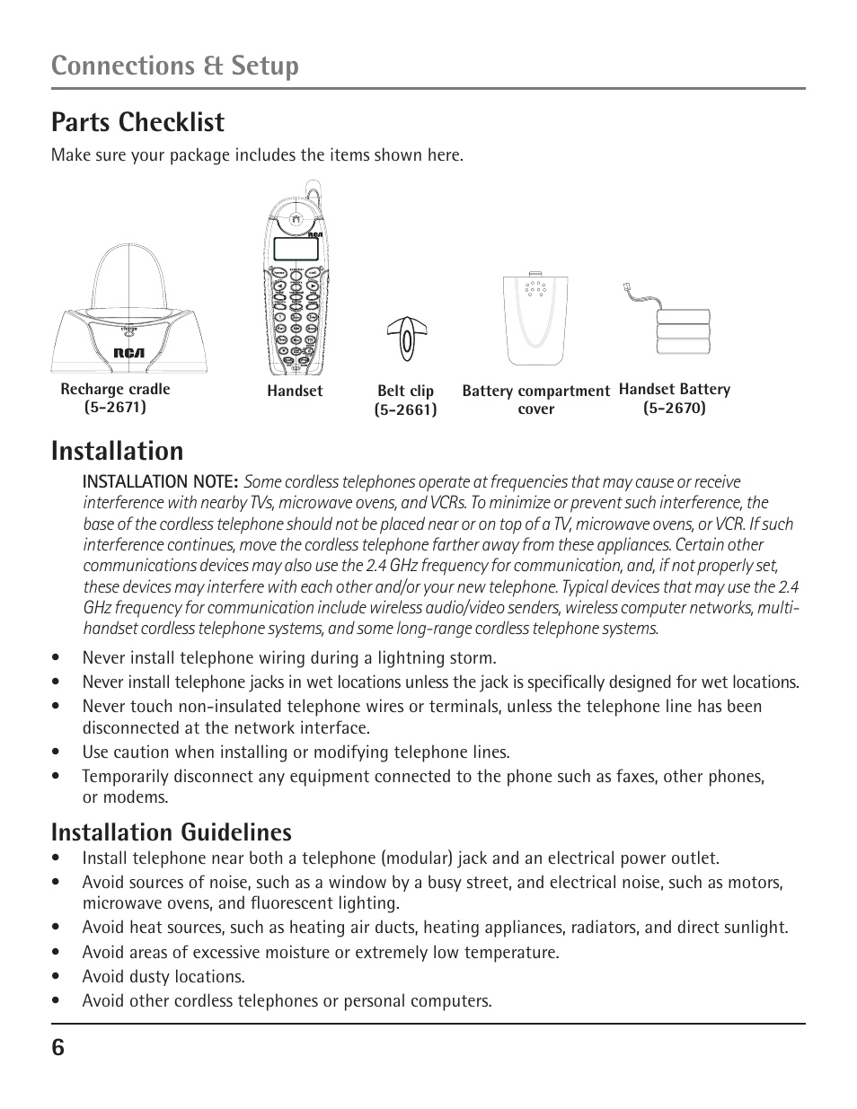 Connections & setup parts checklist, Installation, Installation guidelines | GE 23200 User Manual | Page 6 / 48