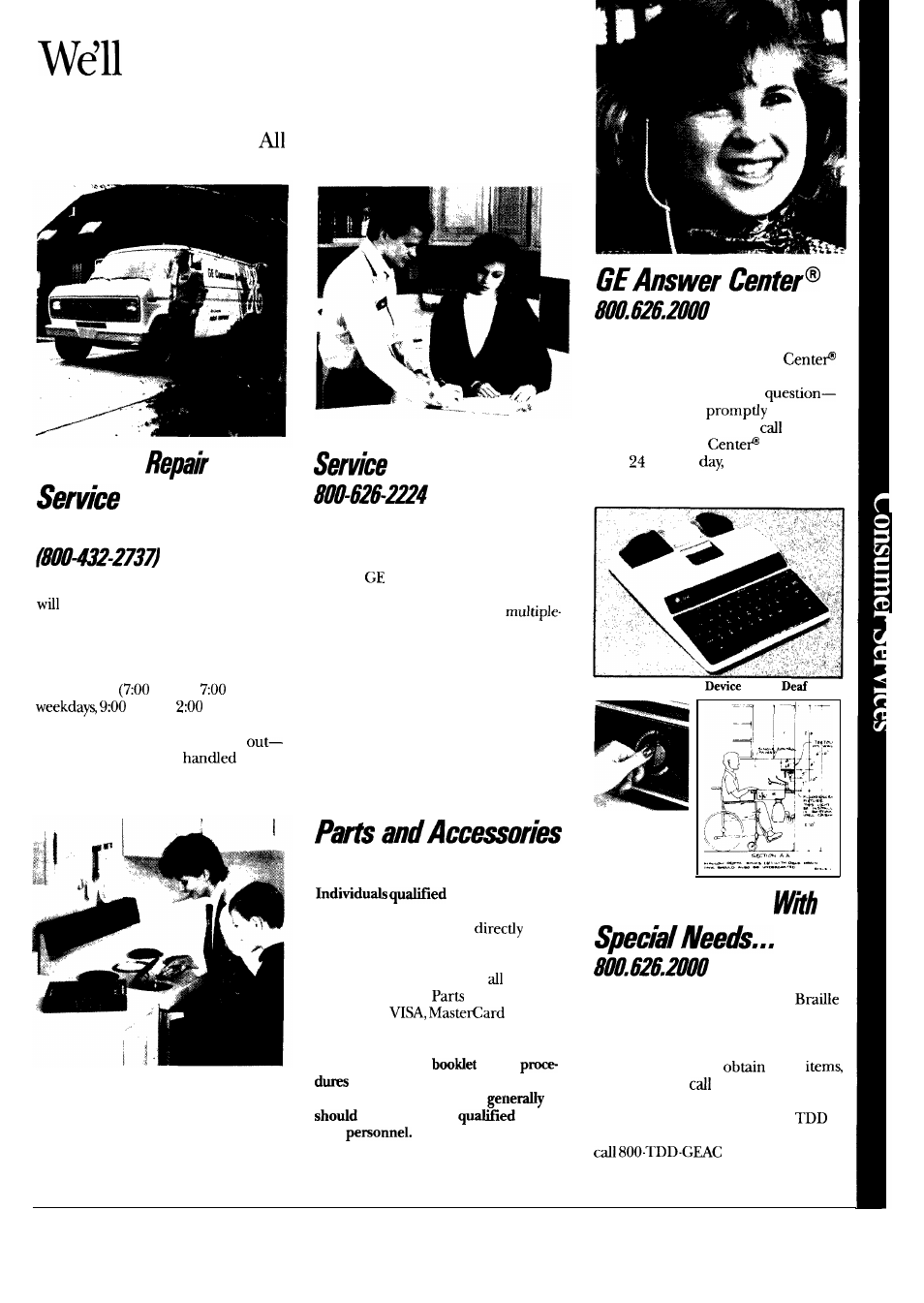 Consumer services, Be there, In-home | Contracts, For customers, Ge-cares | GE DDG5380G User Manual | Page 15 / 16