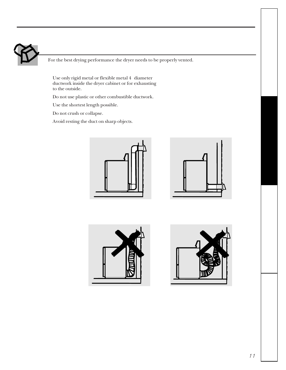 Venting the dryer | GE 333 User Manual | Page 11 / 16