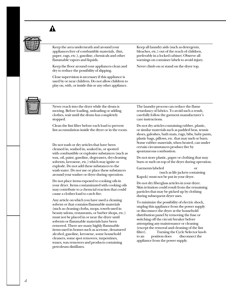 Warning, Your laundry area, When using your dryer | GE 333 User Manual | Page 4 / 16