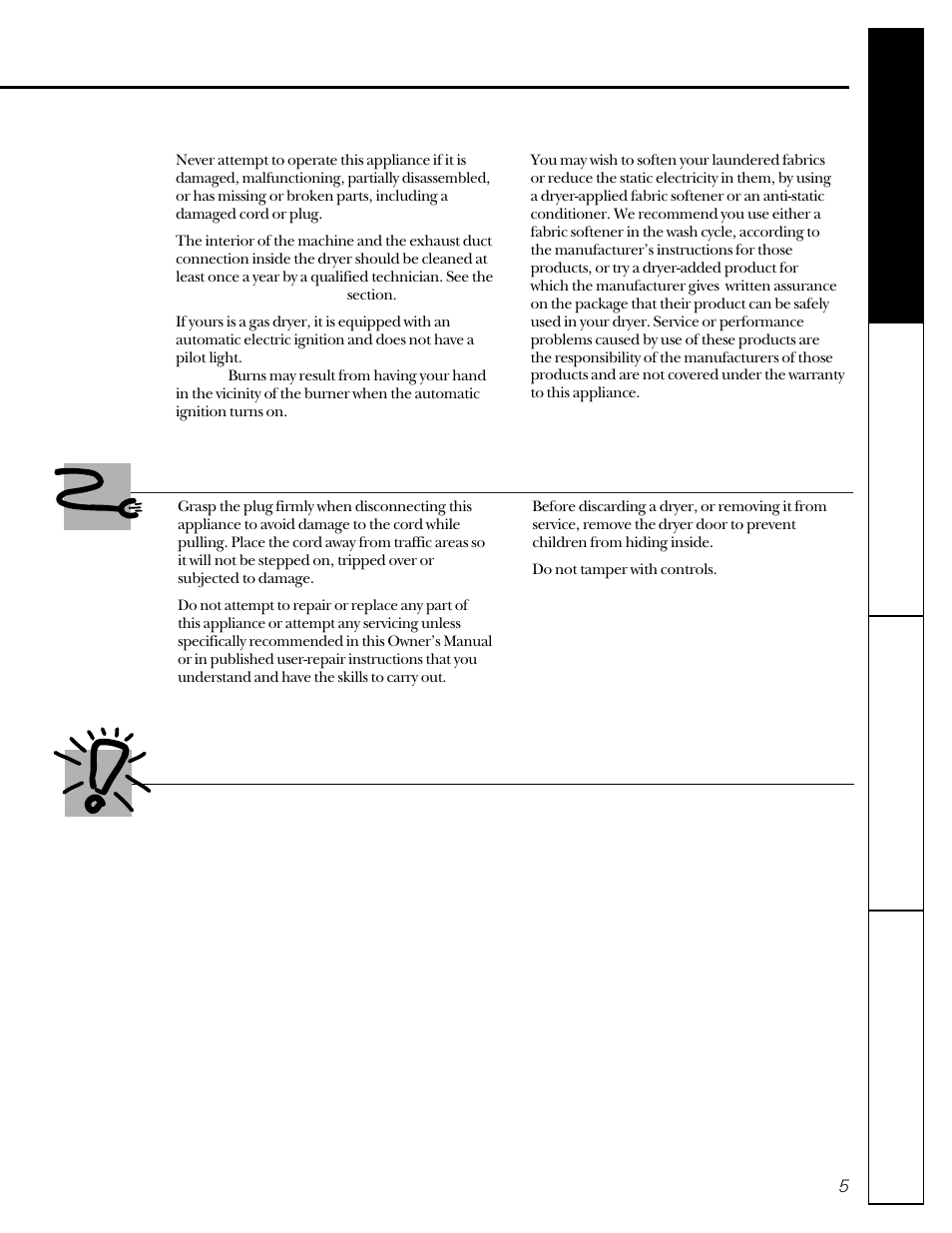 When not using your dryer | GE 333 User Manual | Page 5 / 16