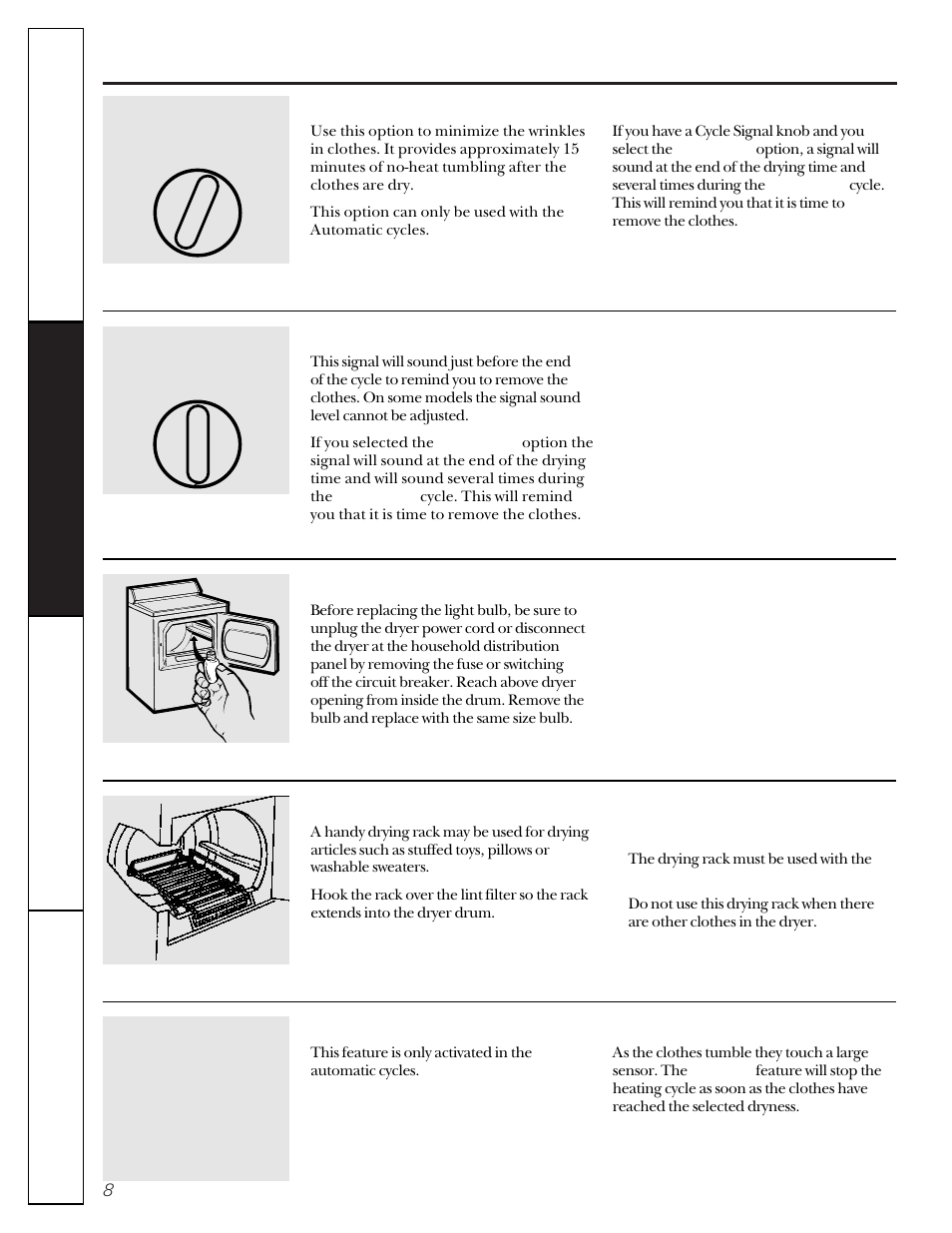 Features, About your dryer features | GE 333 User Manual | Page 8 / 16