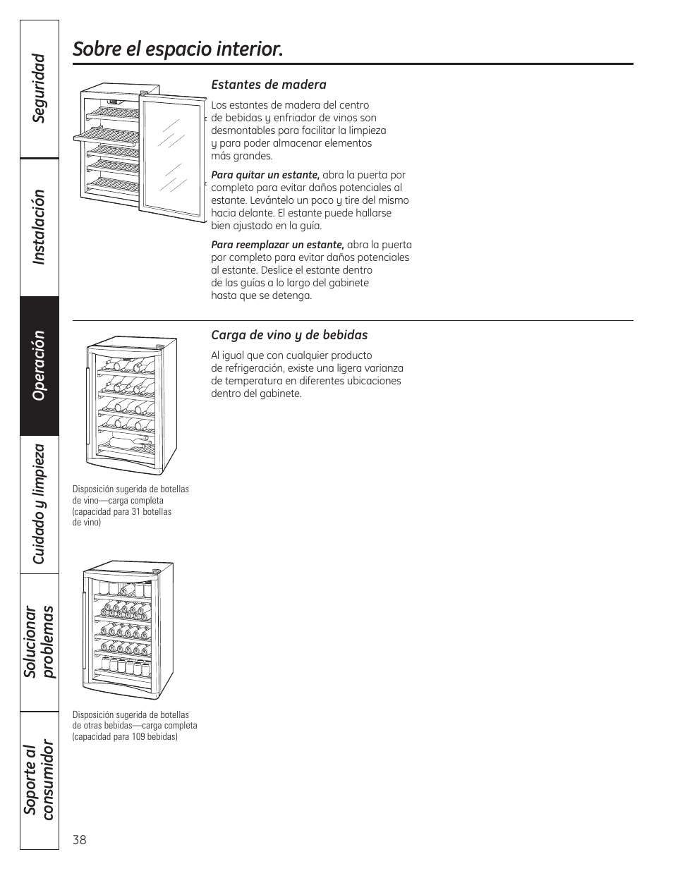 Espacio interior, Sobre el espacio interior | GE 197D4613P004 User Manual | Page 38 / 48