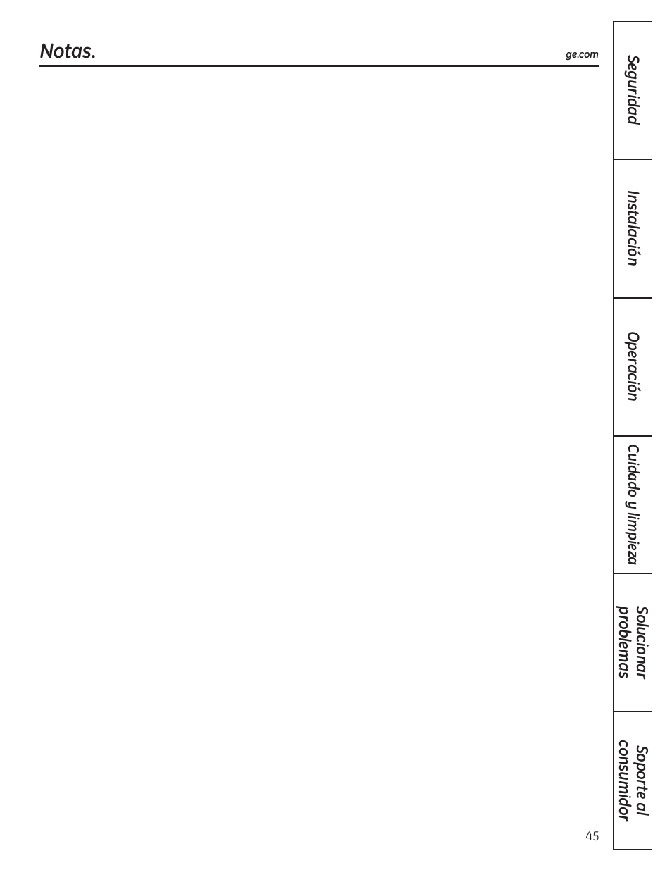 Notas | GE 197D4613P004 User Manual | Page 45 / 48