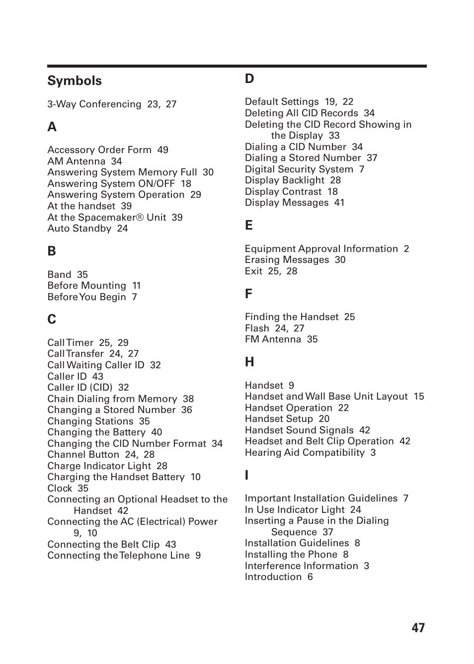 Symbols | GE 26976 User Manual | Page 47 / 100