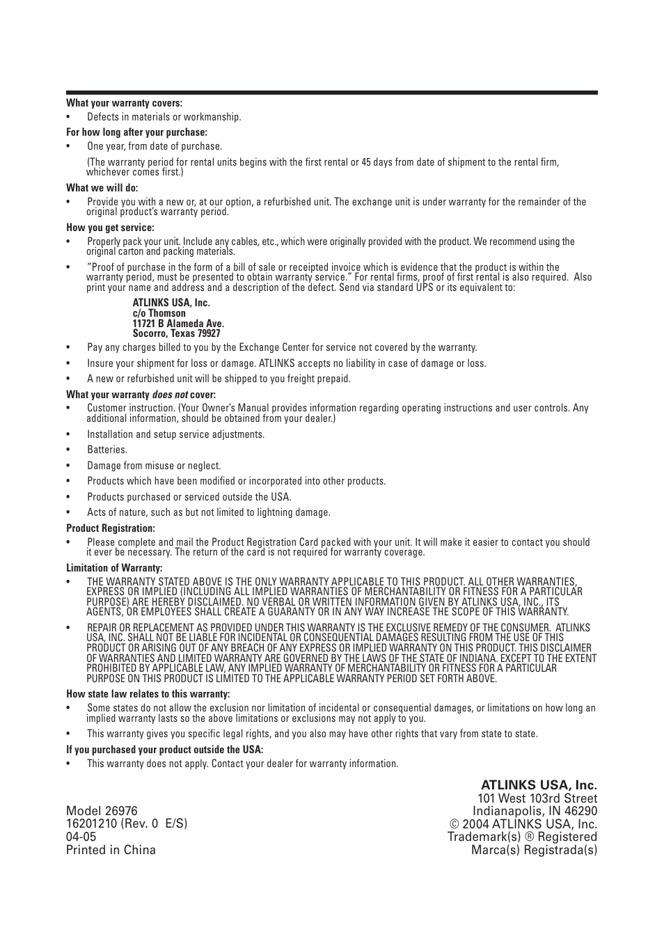 Imited, Arranty | GE 26976 User Manual | Page 50 / 100