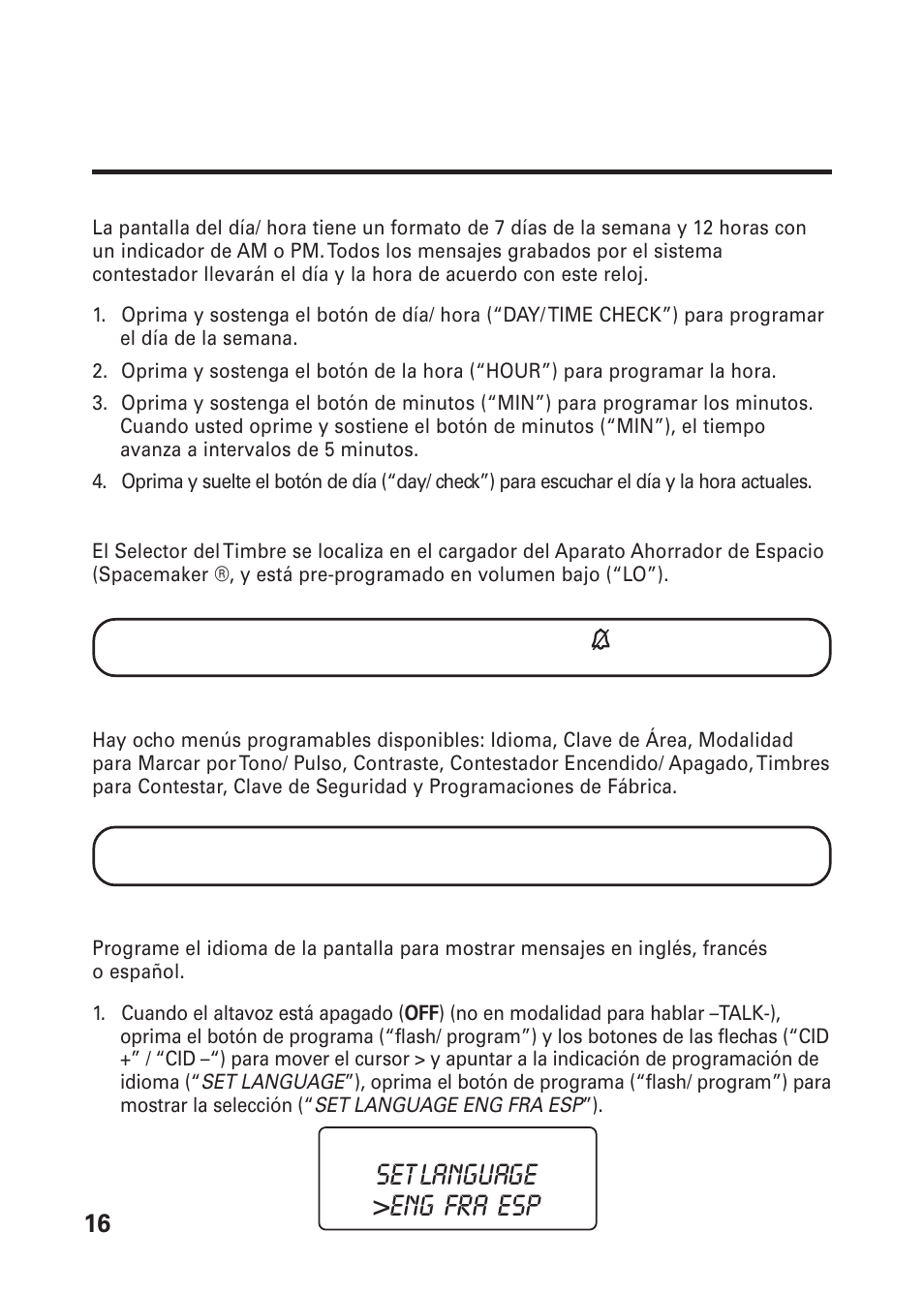 Set language >eng fra esp | GE 26976 User Manual | Page 66 / 100