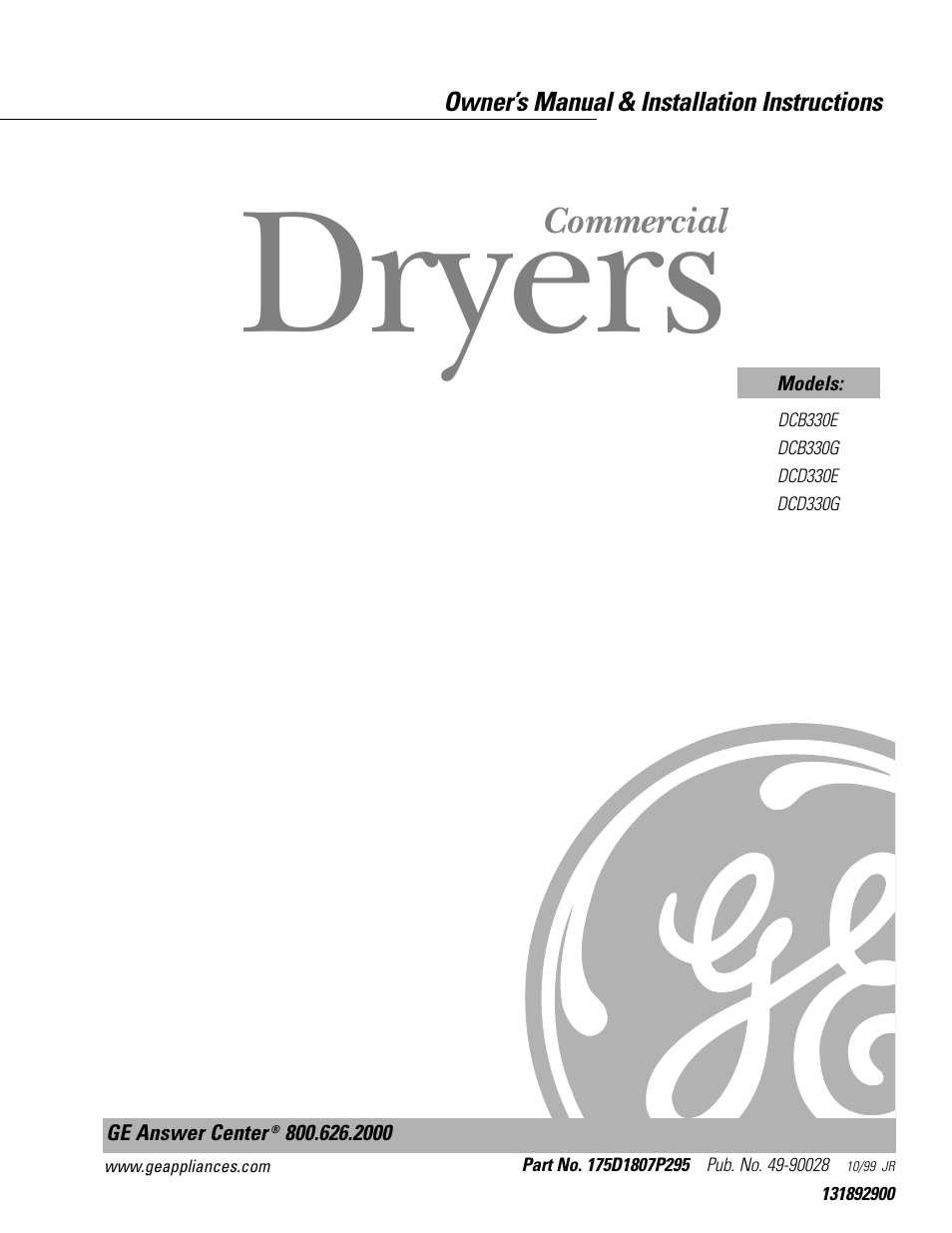 GE DCD330G User Manual | 20 pages