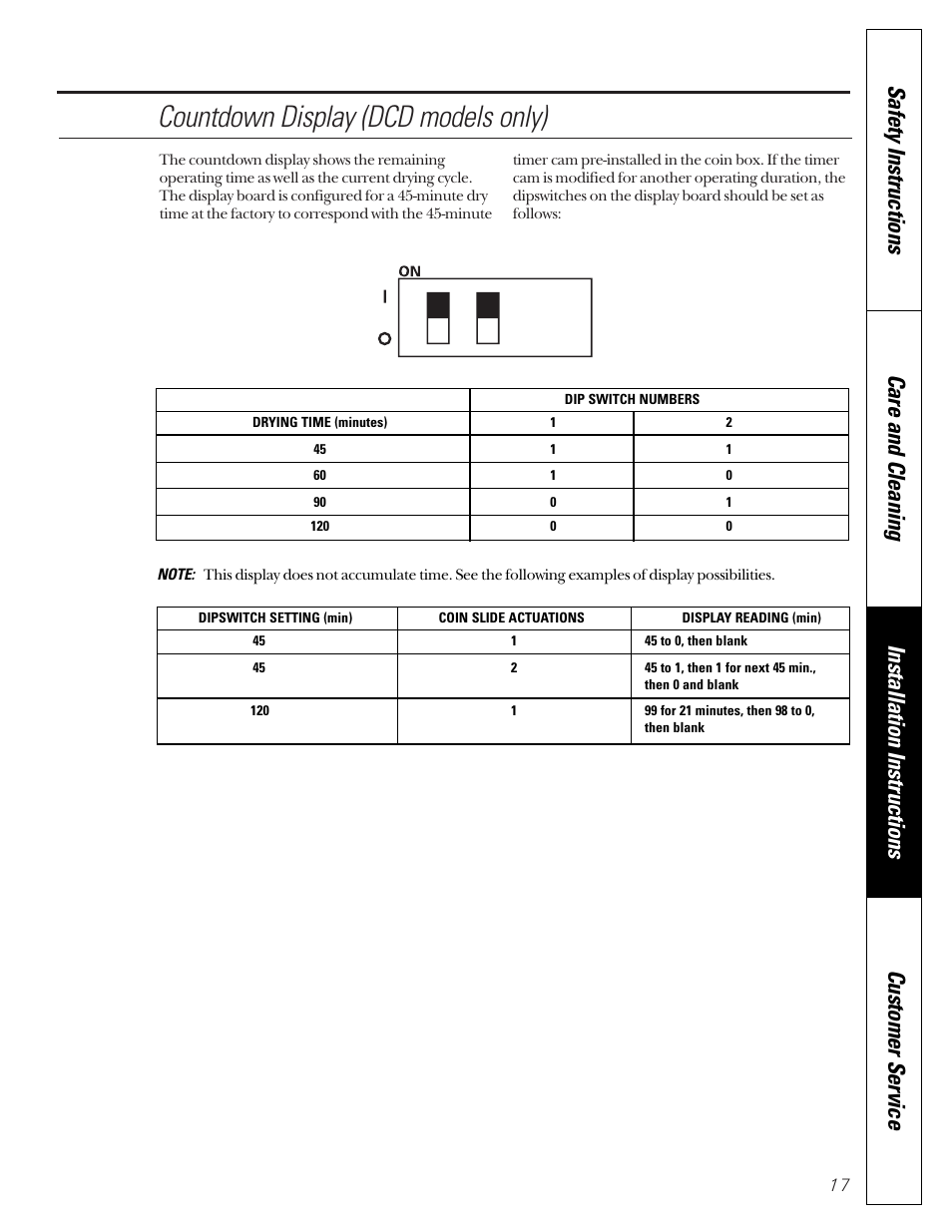 Countdown display, Countdown display (dcd models only) | GE DCD330G User Manual | Page 17 / 20