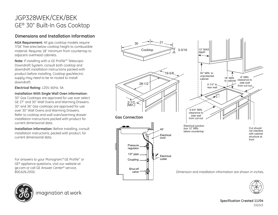 GE JGP328WEK User Manual | 2 pages