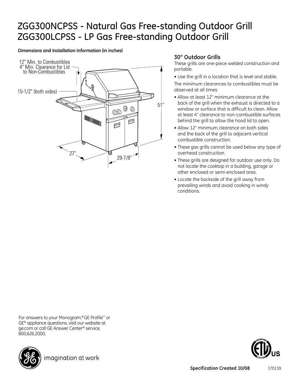 GE ZGG300NCPSS User Manual | 2 pages