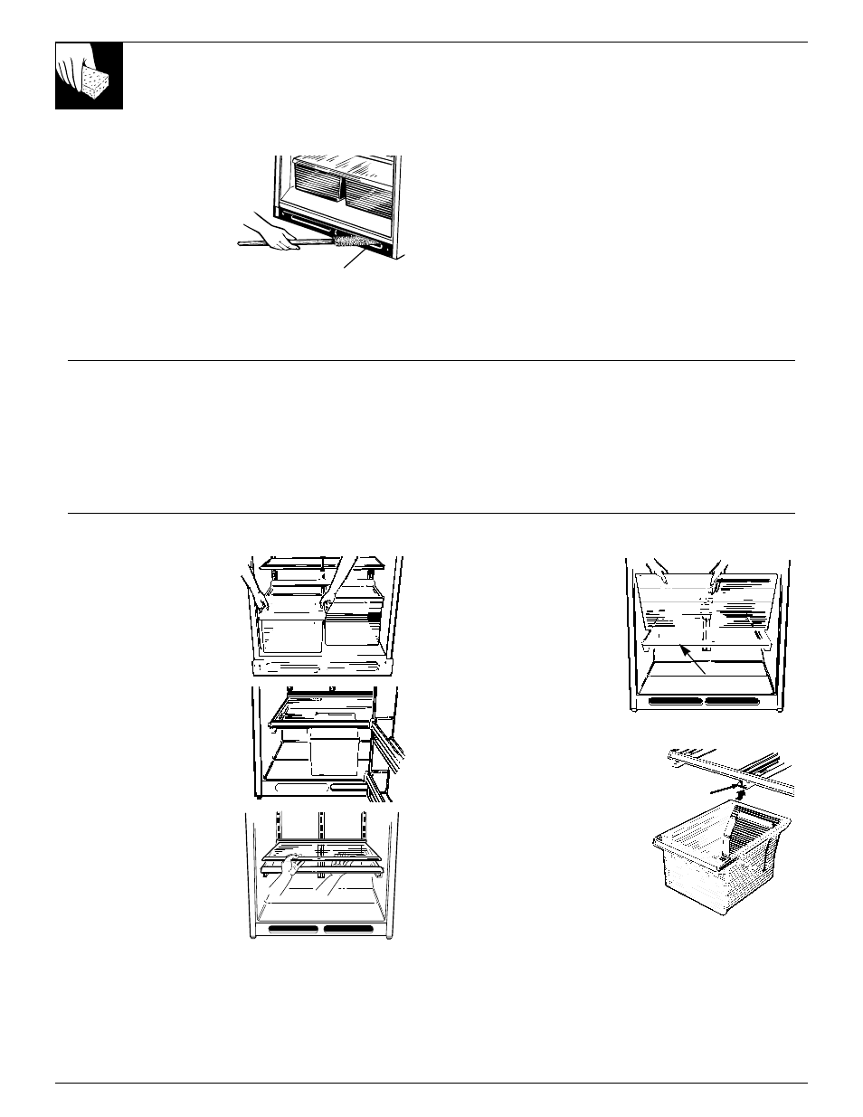 Behind refrigerator, Drawer and cover removal, Under refrigerator | Drawer and cover removal , 17, Care and cleaning | GE 19 User Manual | Page 16 / 32