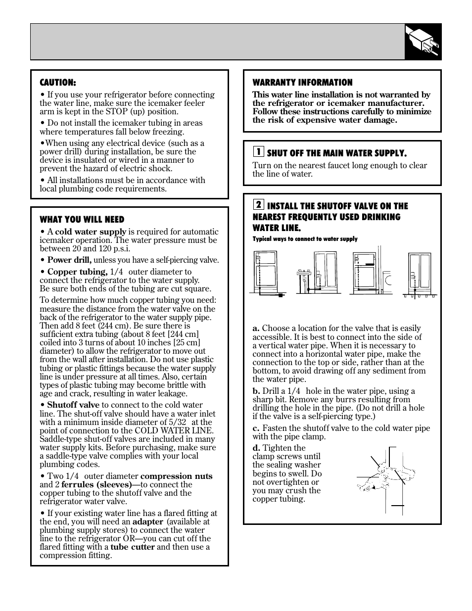 Water line installation, Water line installation , 22, 21 water line installation instructions | GE 19 User Manual | Page 21 / 32