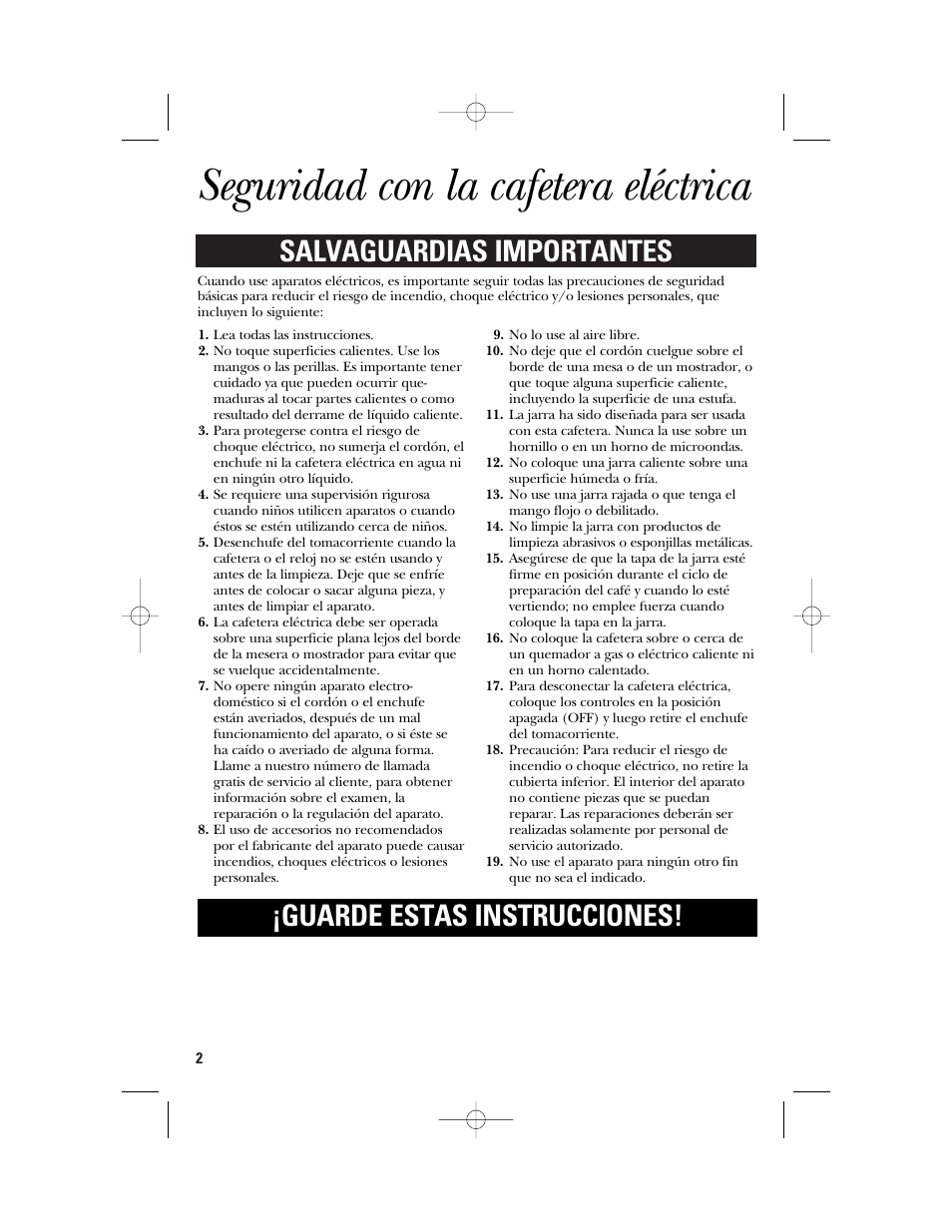 Seguridad con la cafetera eléctrica | GE 840092200 User Manual | Page 14 / 24
