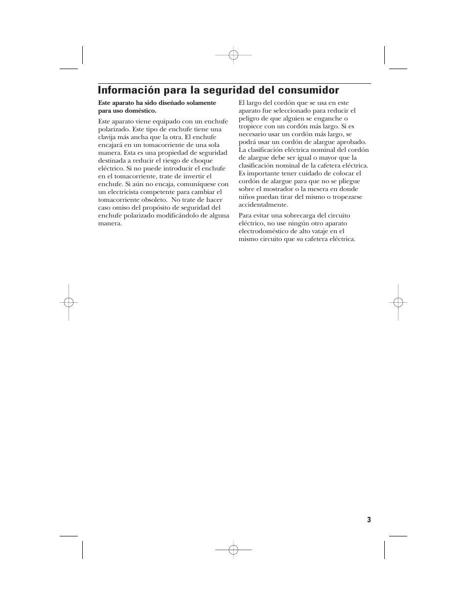 Información para la seguridad del consumidor | GE 840092200 User Manual | Page 15 / 24