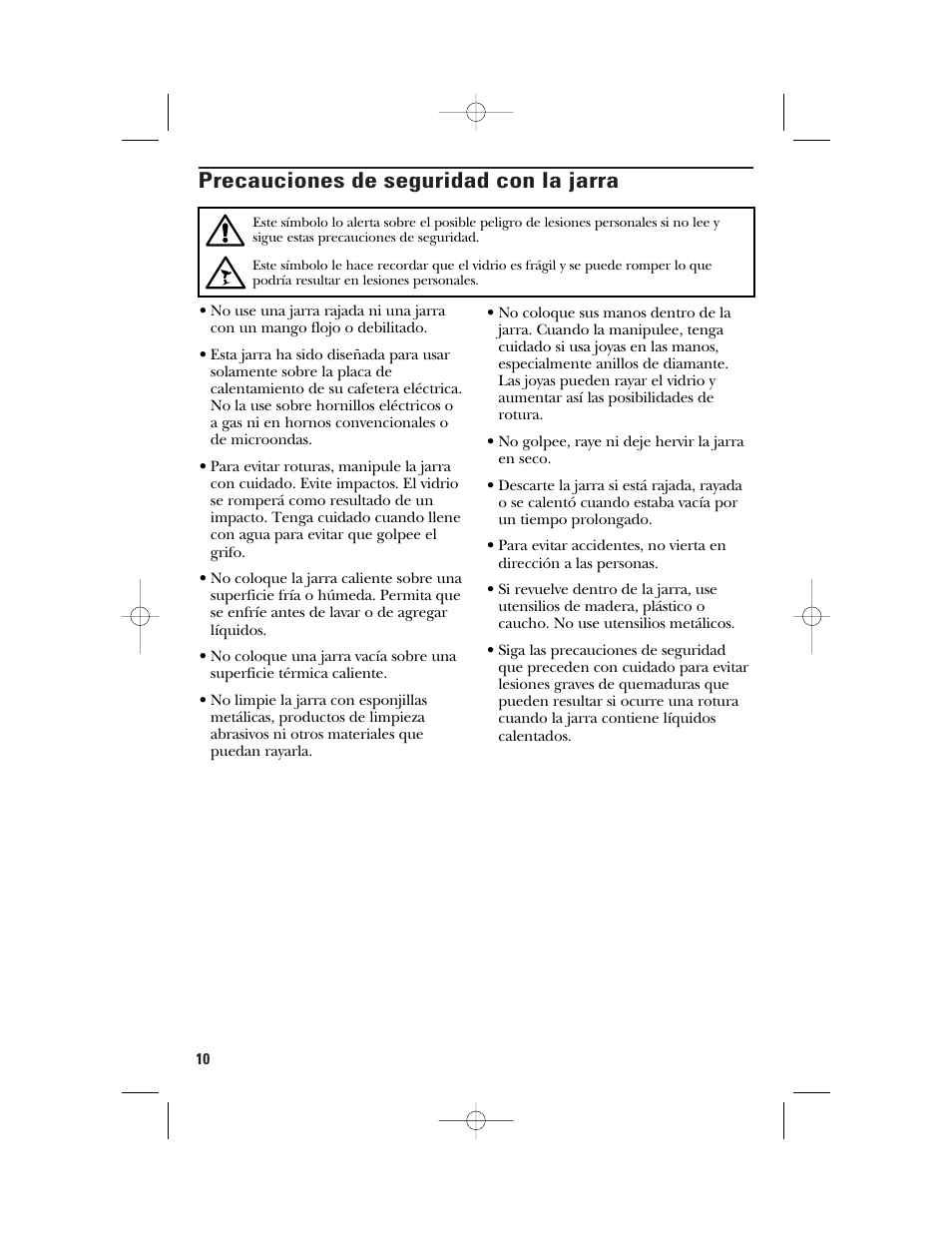Precauciones de seguridad con la jarra | GE 840092200 User Manual | Page 22 / 24