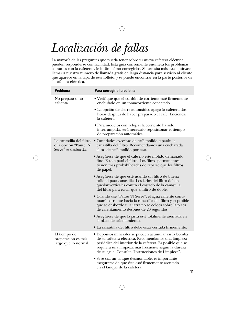 Localización de fallas | GE 840092200 User Manual | Page 23 / 24