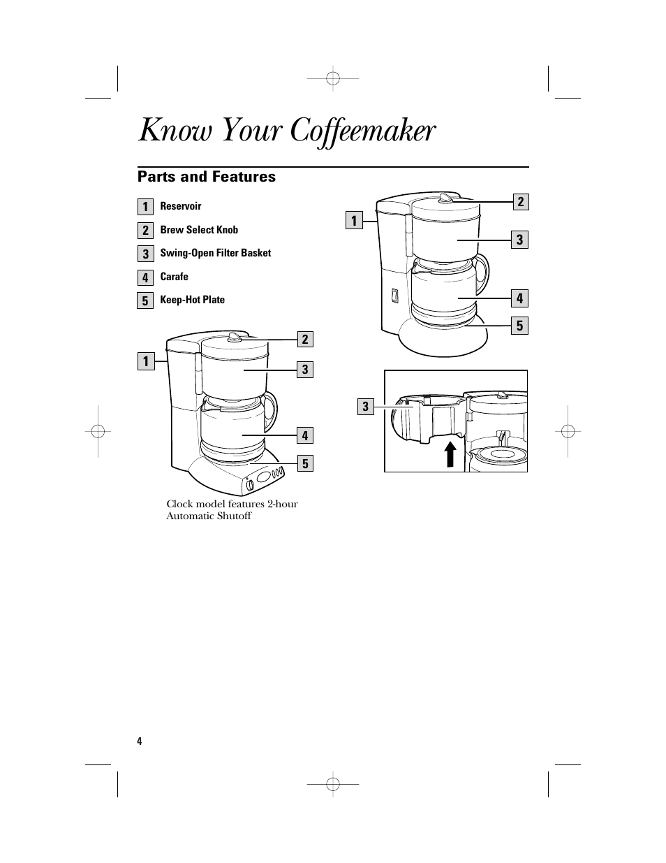 Know your coffeemaker | GE 840092200 User Manual | Page 4 / 24