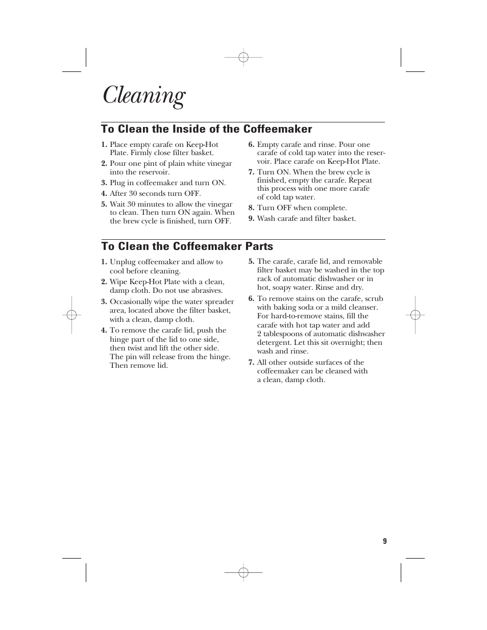 Cleaning | GE 840092200 User Manual | Page 9 / 24