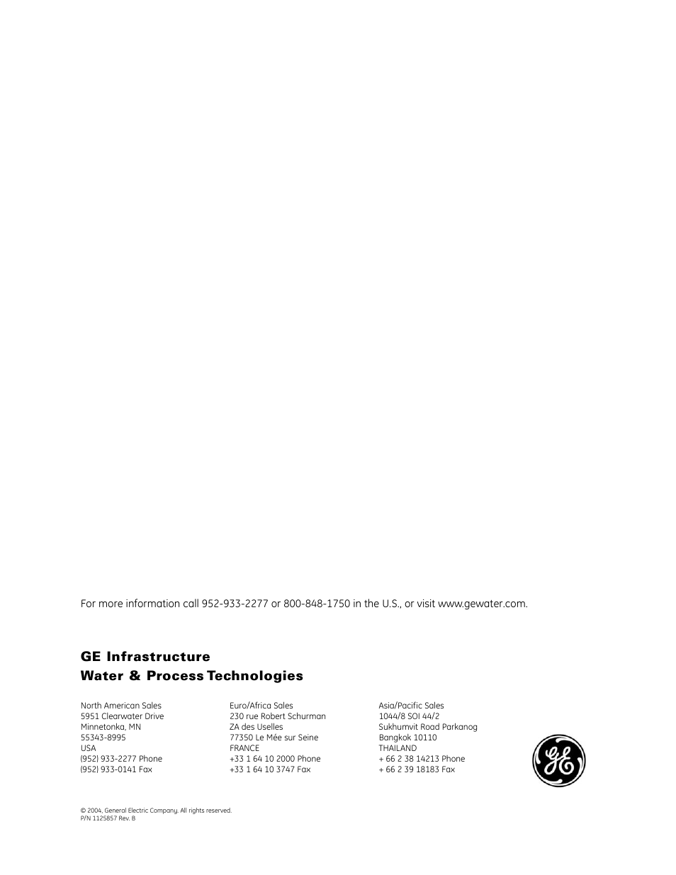 Ge infrastructure water & process technologies | GE SS1000 User Manual | Page 42 / 42