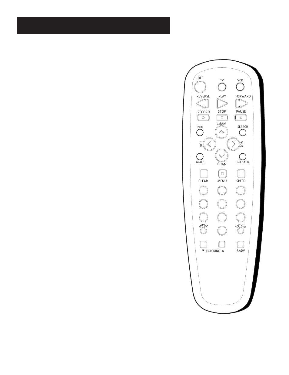 Clear button, F.adv button, Forward button | Go back button, Input button, Off button, Buttons, Component buttons, Vcr function buttons, Tv button | GE VG4061 User Manual | Page 20 / 60