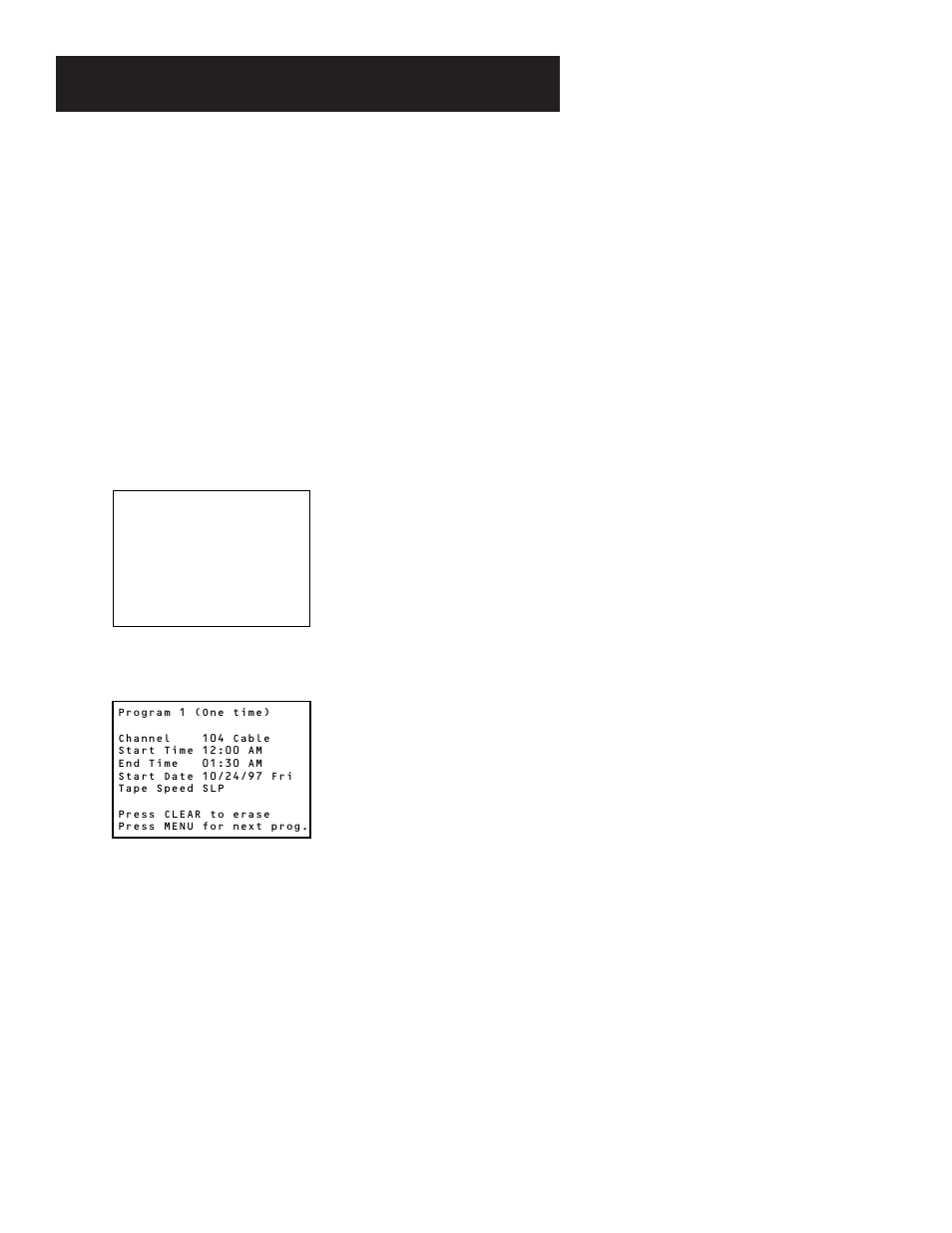 Clearing programs, Review programs screen, Reviewing programs | Stopping a timer recording, Stopping, Recording, Reviewing and clearing programs | GE VG4061 User Manual | Page 30 / 60