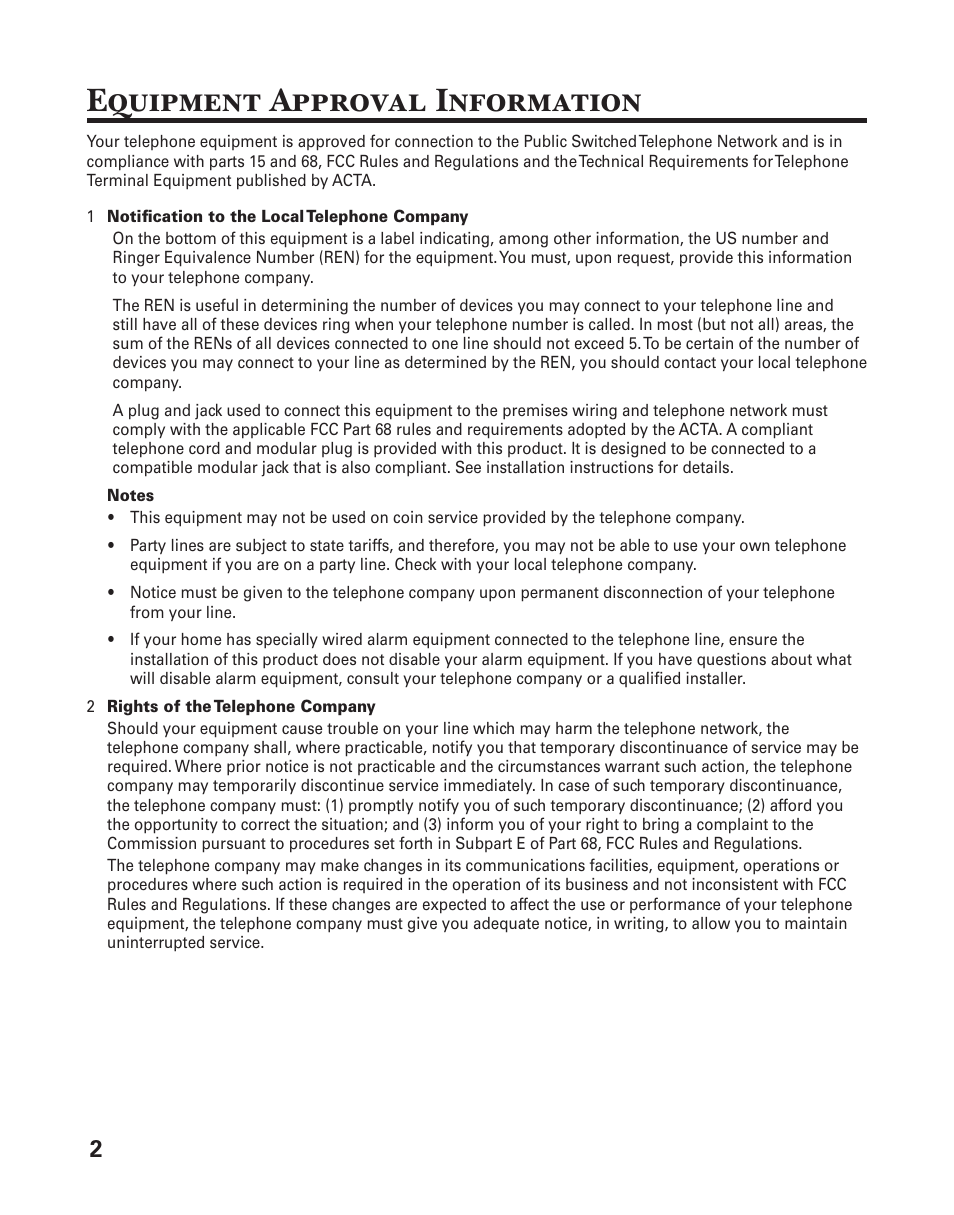 Equipment approval information | GE 25860 User Manual | Page 2 / 76