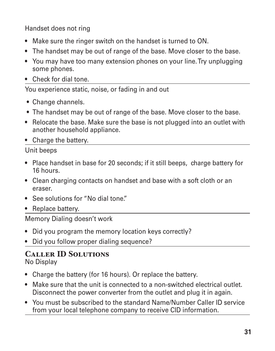 Caller id solutions | GE 25860 User Manual | Page 31 / 76