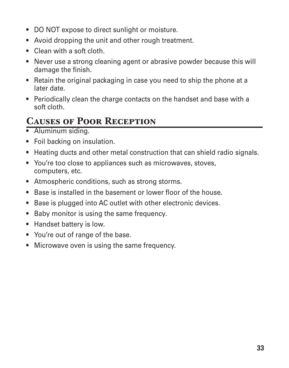 Causes of poor reception | GE 25860 User Manual | Page 33 / 76