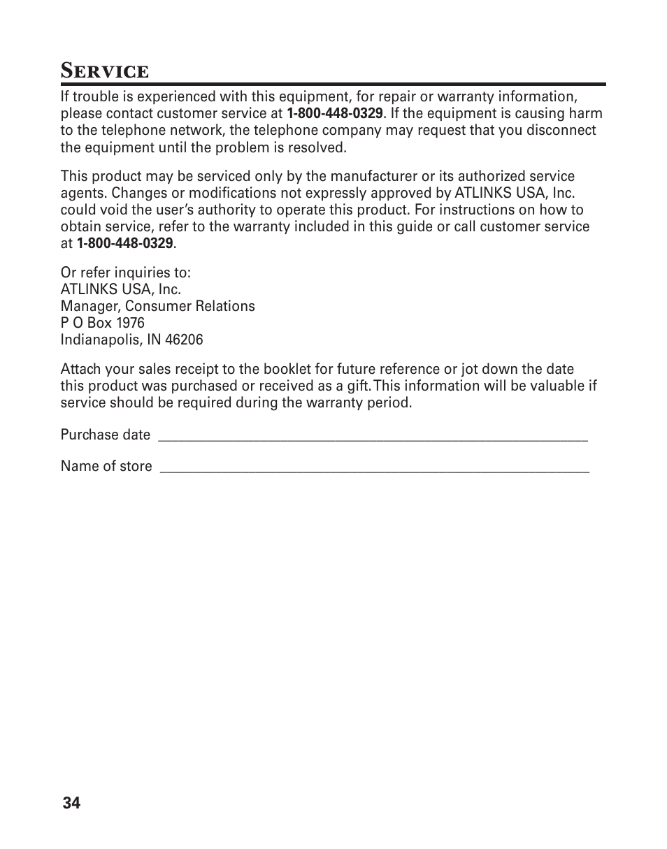 Service | GE 25860 User Manual | Page 34 / 76