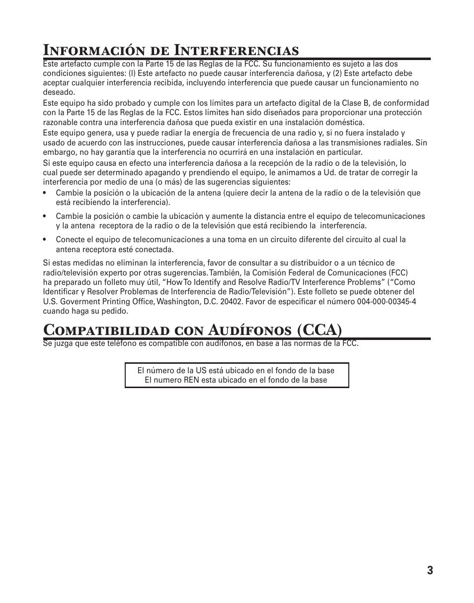 Información de interferencias, Compatibilidad con audífonos (cca) | GE 25860 User Manual | Page 41 / 76