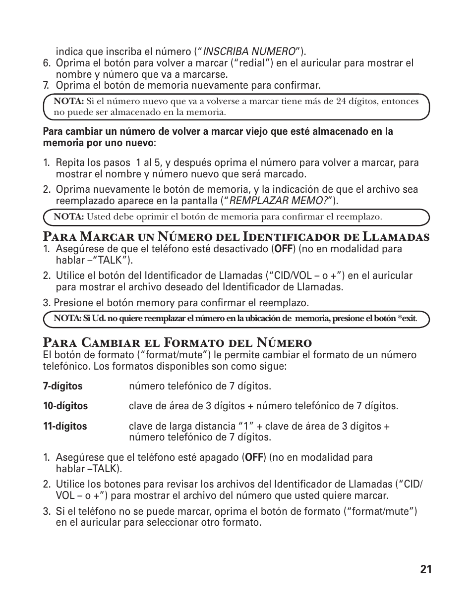 Para cambiar el formato del número | GE 25860 User Manual | Page 59 / 76