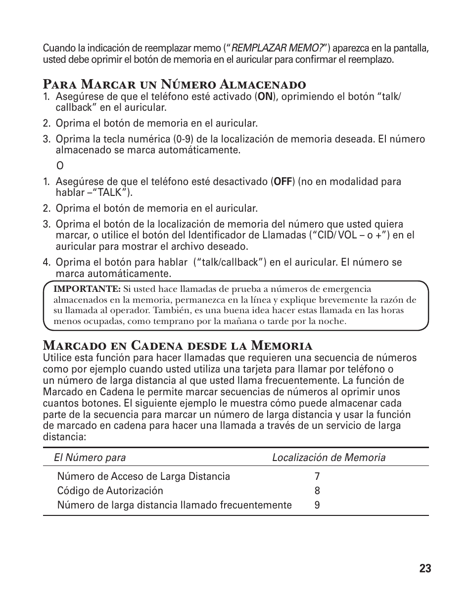 Para marcar un número almacenado | GE 25860 User Manual | Page 61 / 76