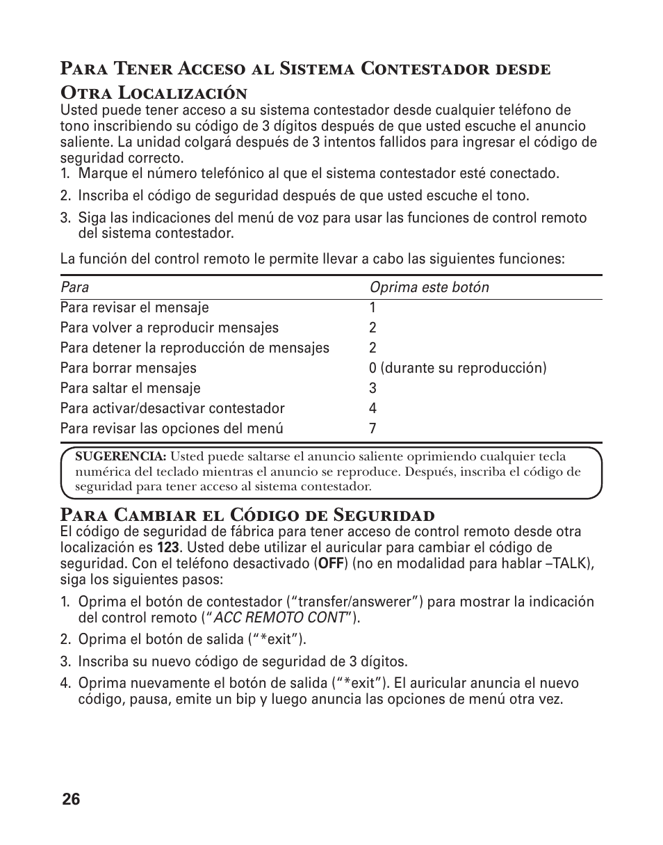 Para cambiar el código de seguridad | GE 25860 User Manual | Page 64 / 76