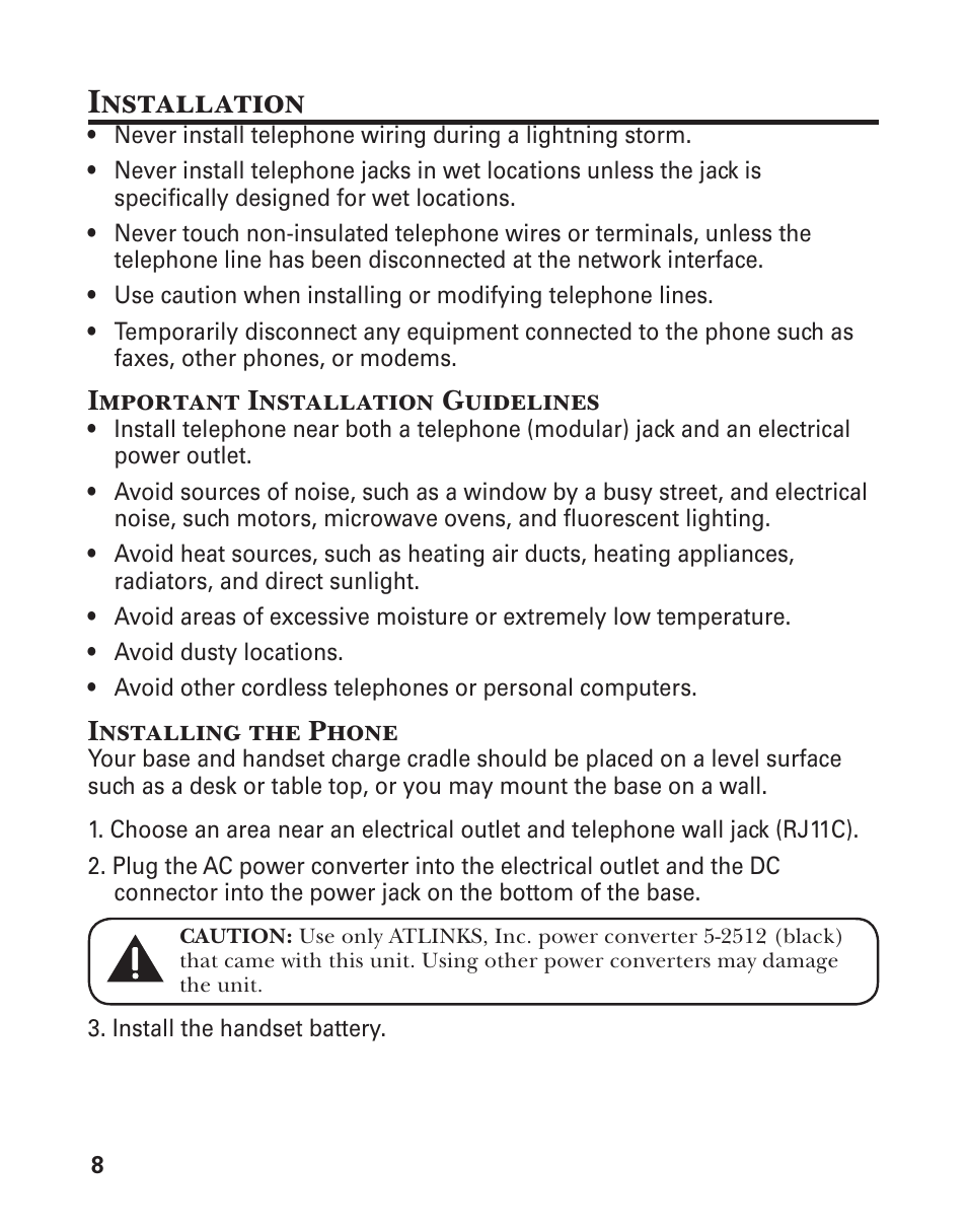 Installation, Important installation guidelines, Installing the phone | GE 25860 User Manual | Page 8 / 76