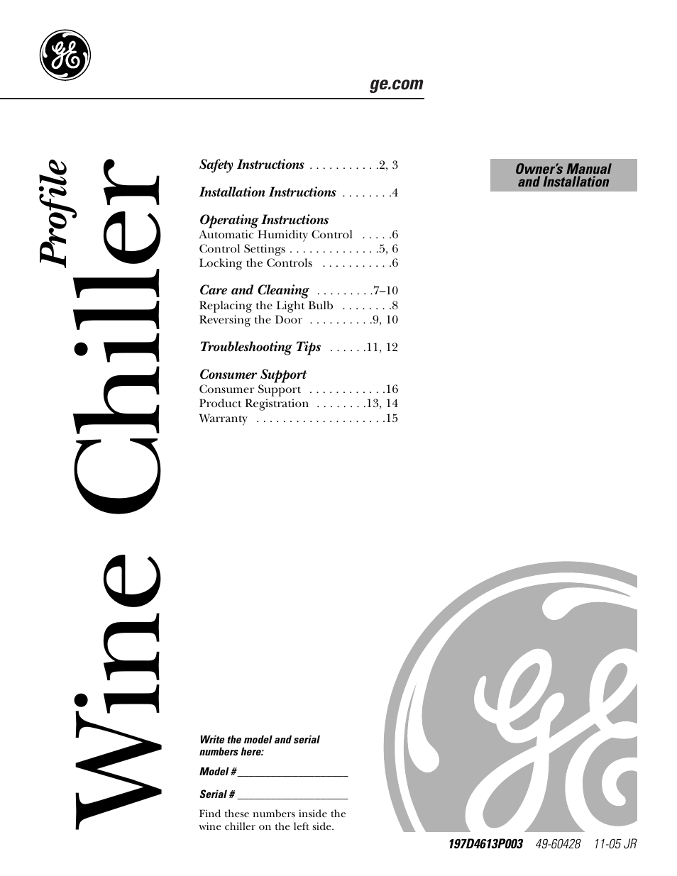 GE WineChiller User Manual | 32 pages