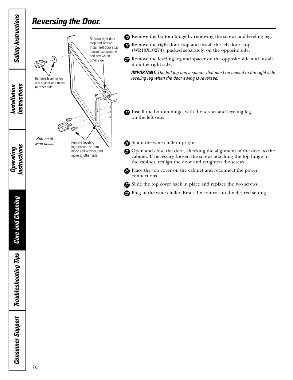 Reversing the door | GE WineChiller User Manual | Page 10 / 32