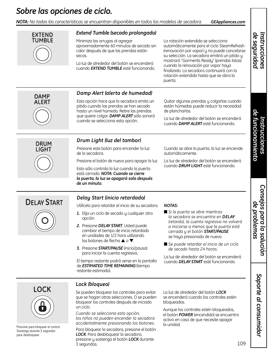 Sobre las opciones de ciclo | GE UPVH890 User Manual | Page 109 / 152