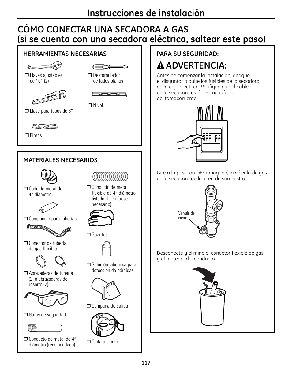 Instrucciones de instalación, Advertencia | GE UPVH890 User Manual | Page 117 / 152