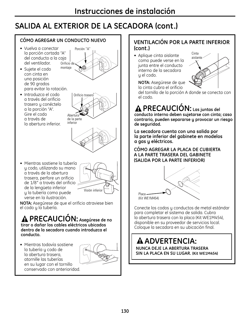 Advertencia, Precaución | GE UPVH890 User Manual | Page 130 / 152