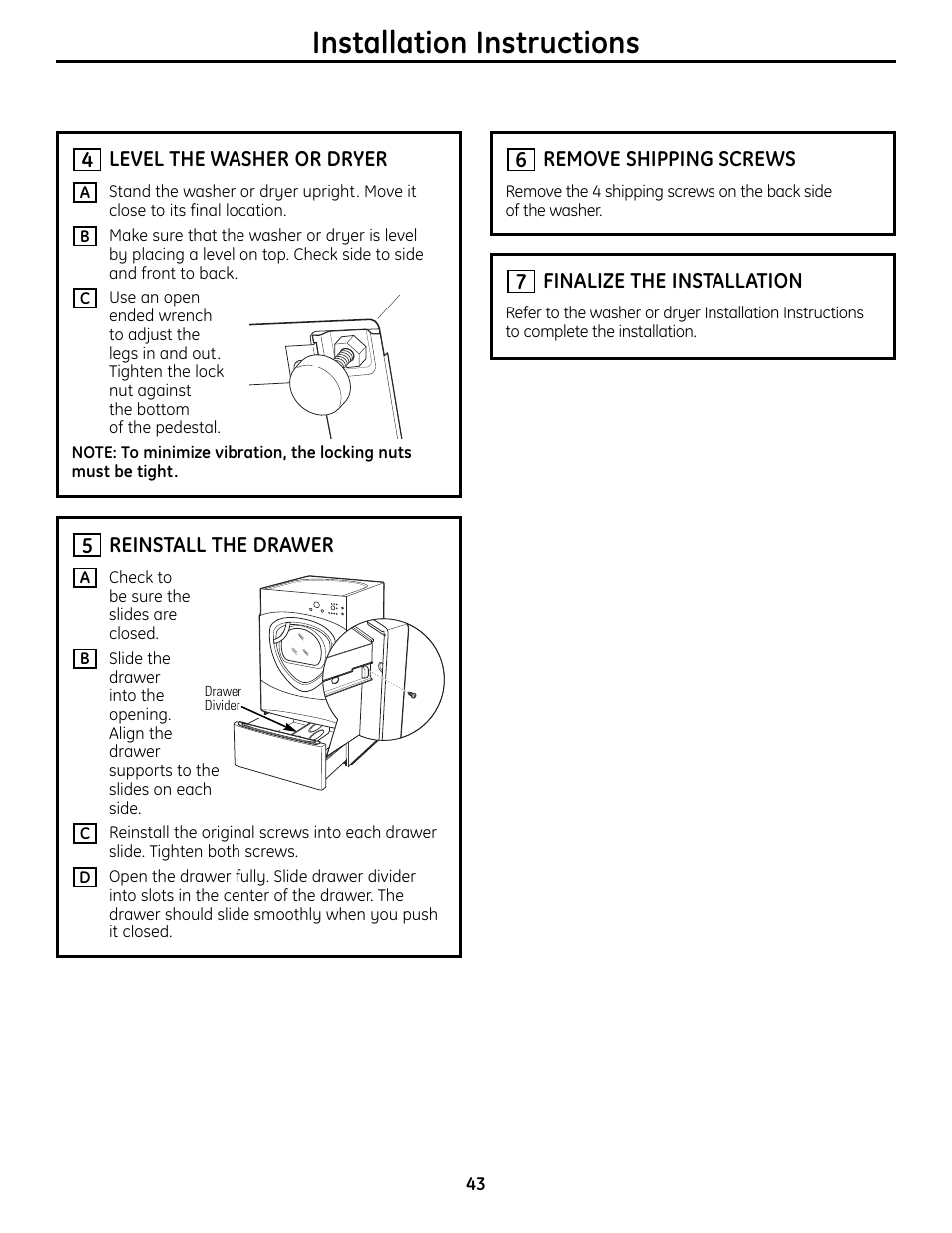 Installation instructions | GE UPVH890 User Manual | Page 43 / 152